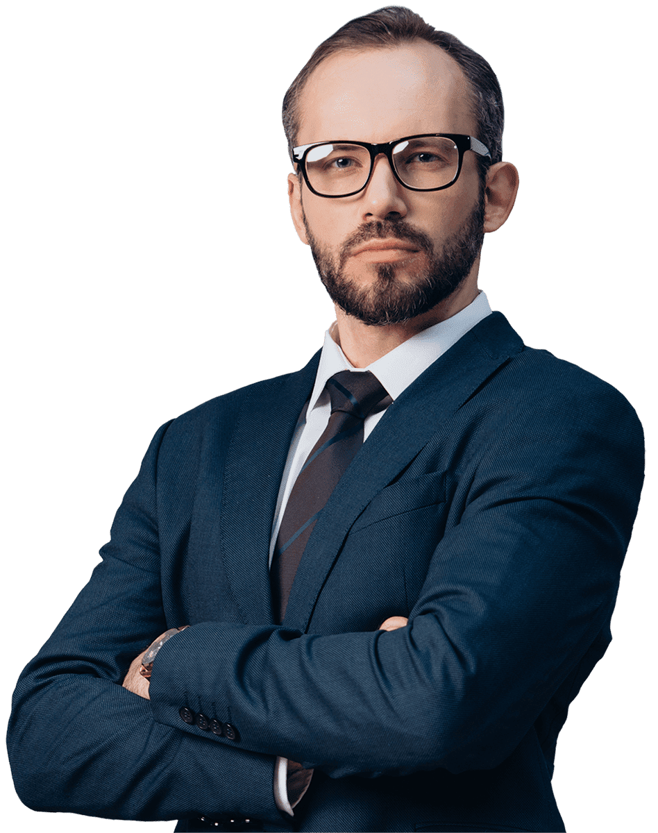 website header of bearded lawyer in suit standing QYN9D9X